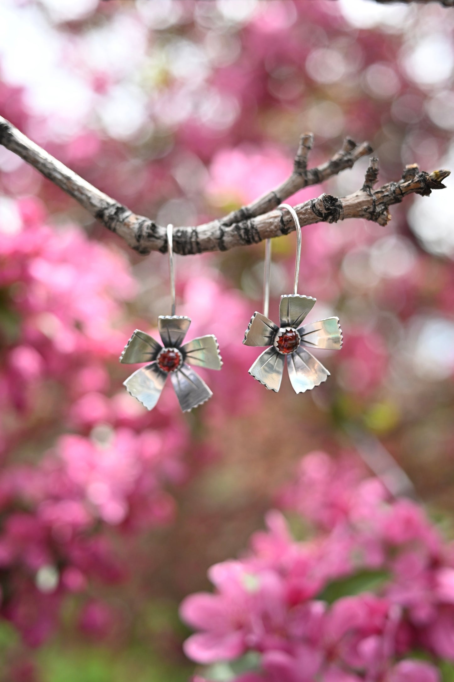 Garnet Petal Drop Earrings
