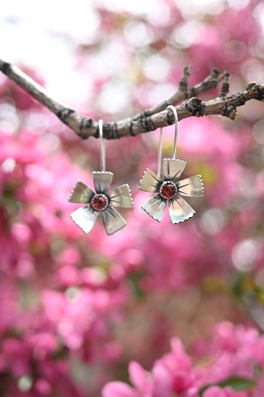 Garnet Petal Drop Earrings