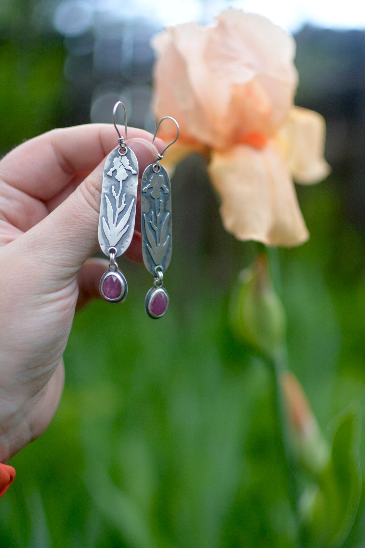 Iris + Pink Sapphire Earrings