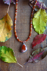 Fire Opal and Carnelian Beaded Necklace