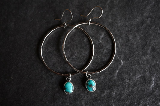 Campitos Turquoise + Large Hammered Hoop Earrings