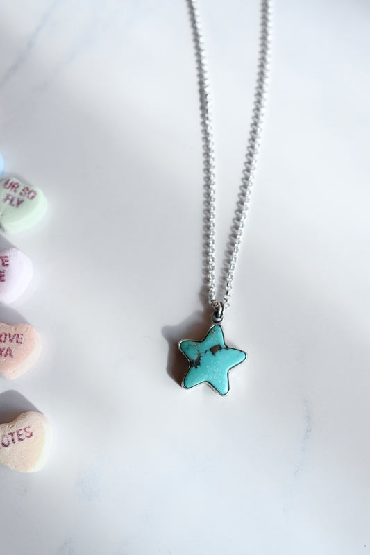 Turquoise Star Necklace, 24”