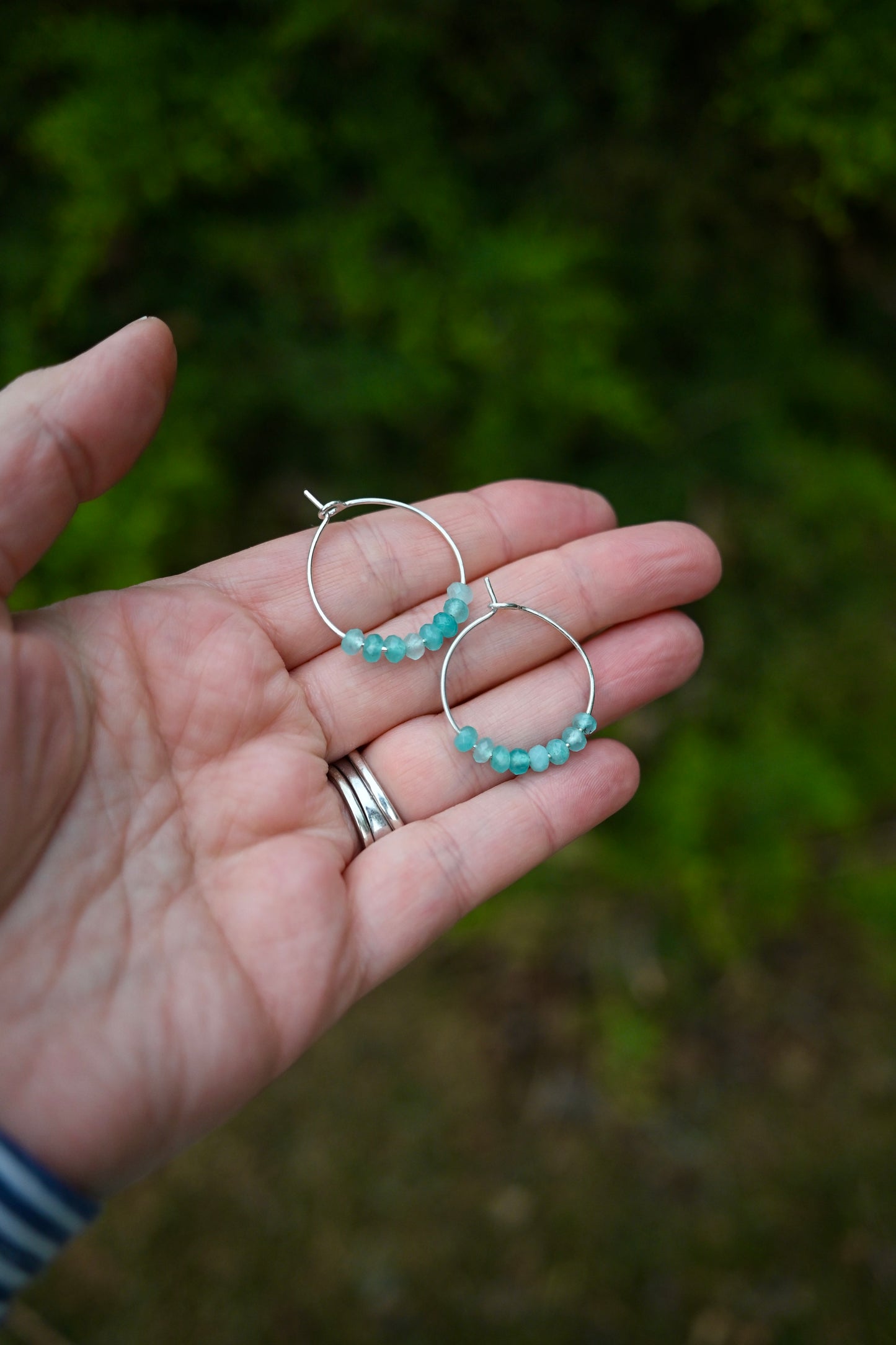 Amazonite Gemstone Bead Hoop Earrings