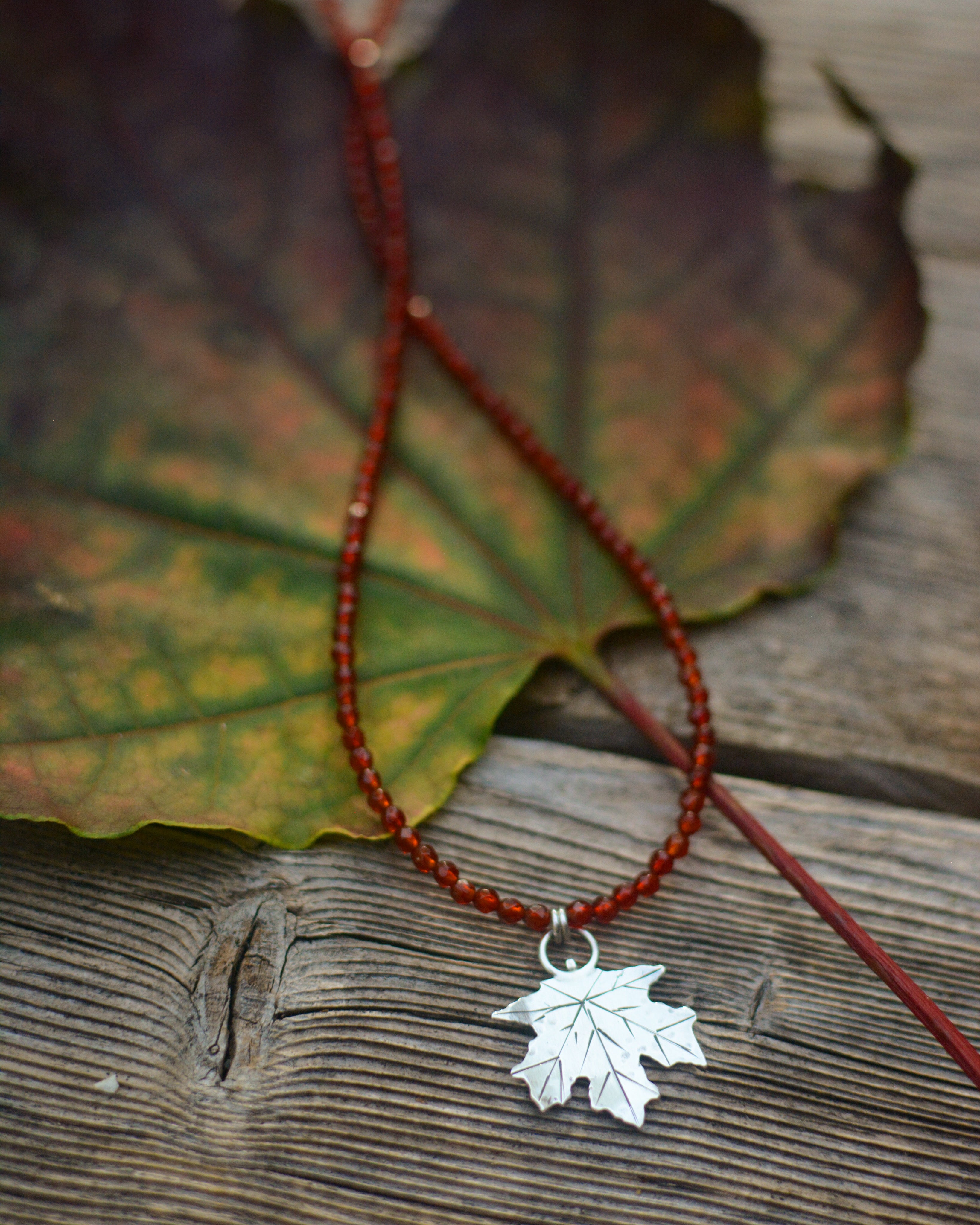 Maple Leaf + Carnelian Beaded Necklace