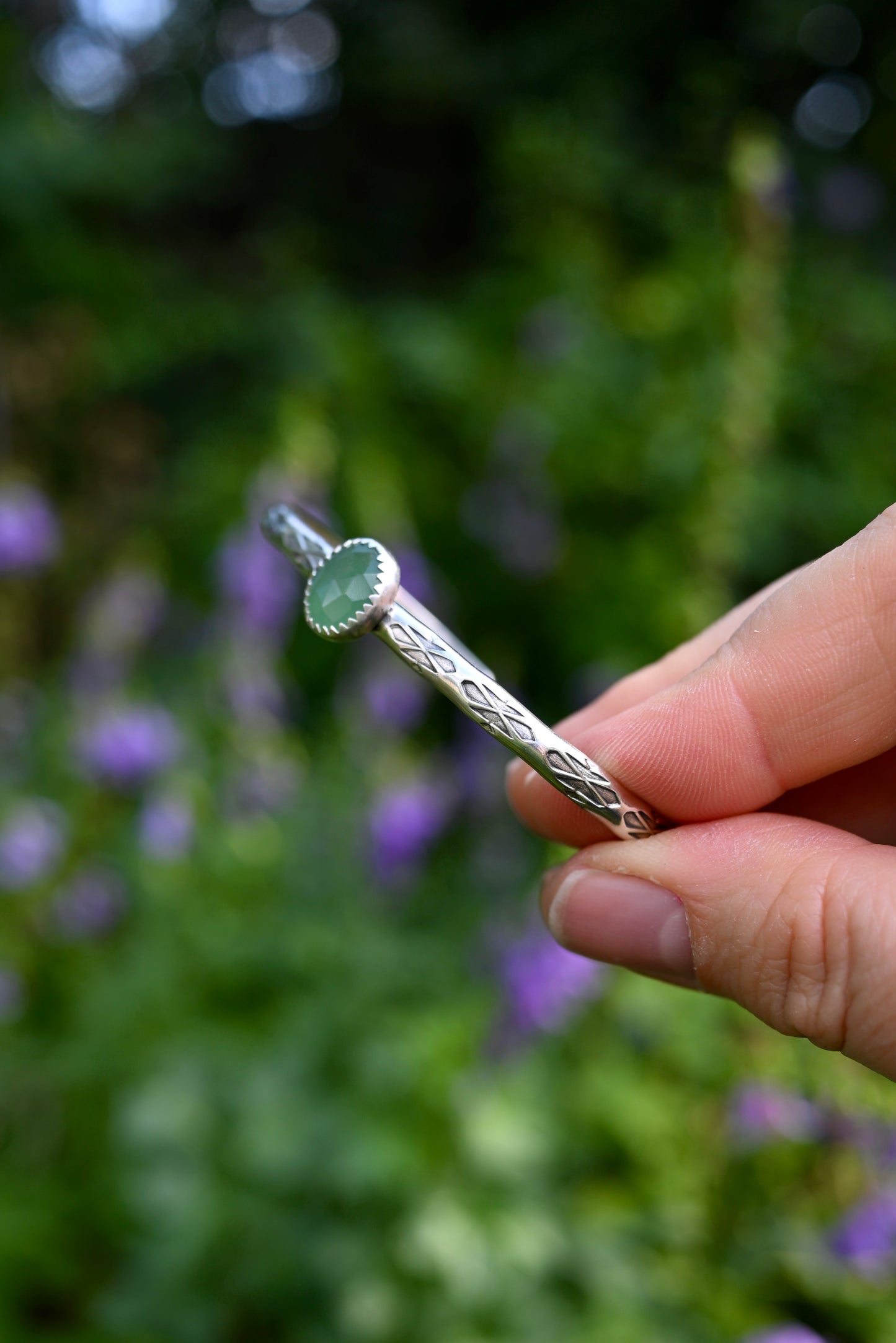 Green Chalcedony Gemstone Stacking Cuff Bracelet