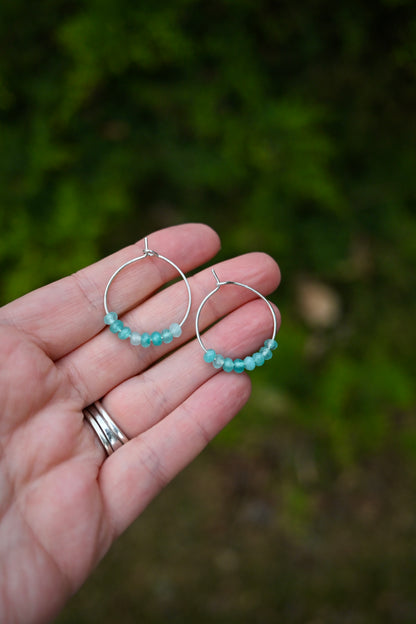 Amazonite Gemstone Bead Hoop Earrings