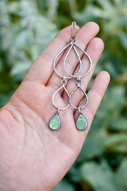 Green Kyanite + Double Teardrop Hoop Earrings