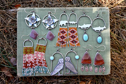 Colorado Blue Columbine Flower + Landscape Jasper Earrings