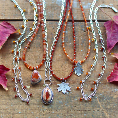 Maple Leaf + Carnelian Beaded Necklace