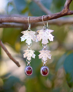 Maple Leaf + Garnet Earrings
