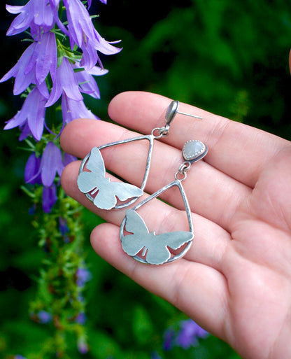 Butterfly + White Sapphire Hoop Earrings