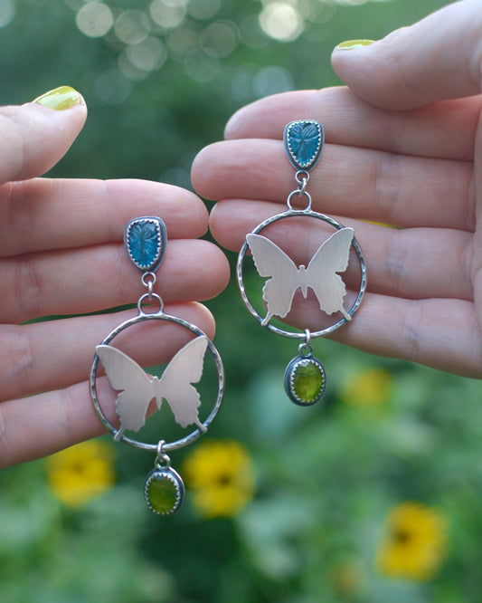 Swallowtail Butterfly + Kyanite + Vesuvianite Hoop Earrings