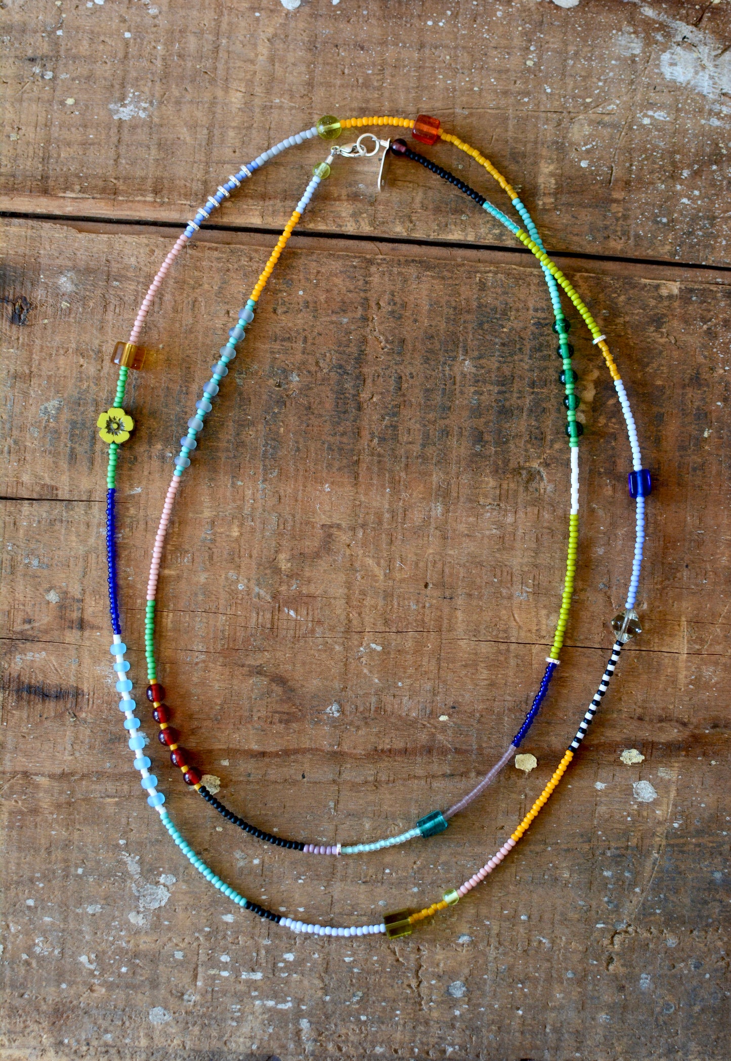 Color Block Wrap Beaded Necklace - No. 2