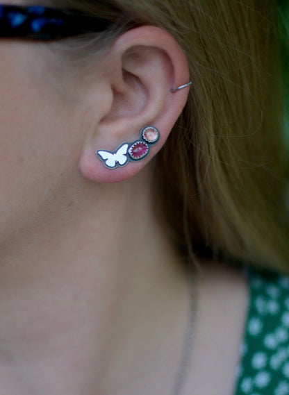 Butterfly + Pink Tourmaline Ear Climbers