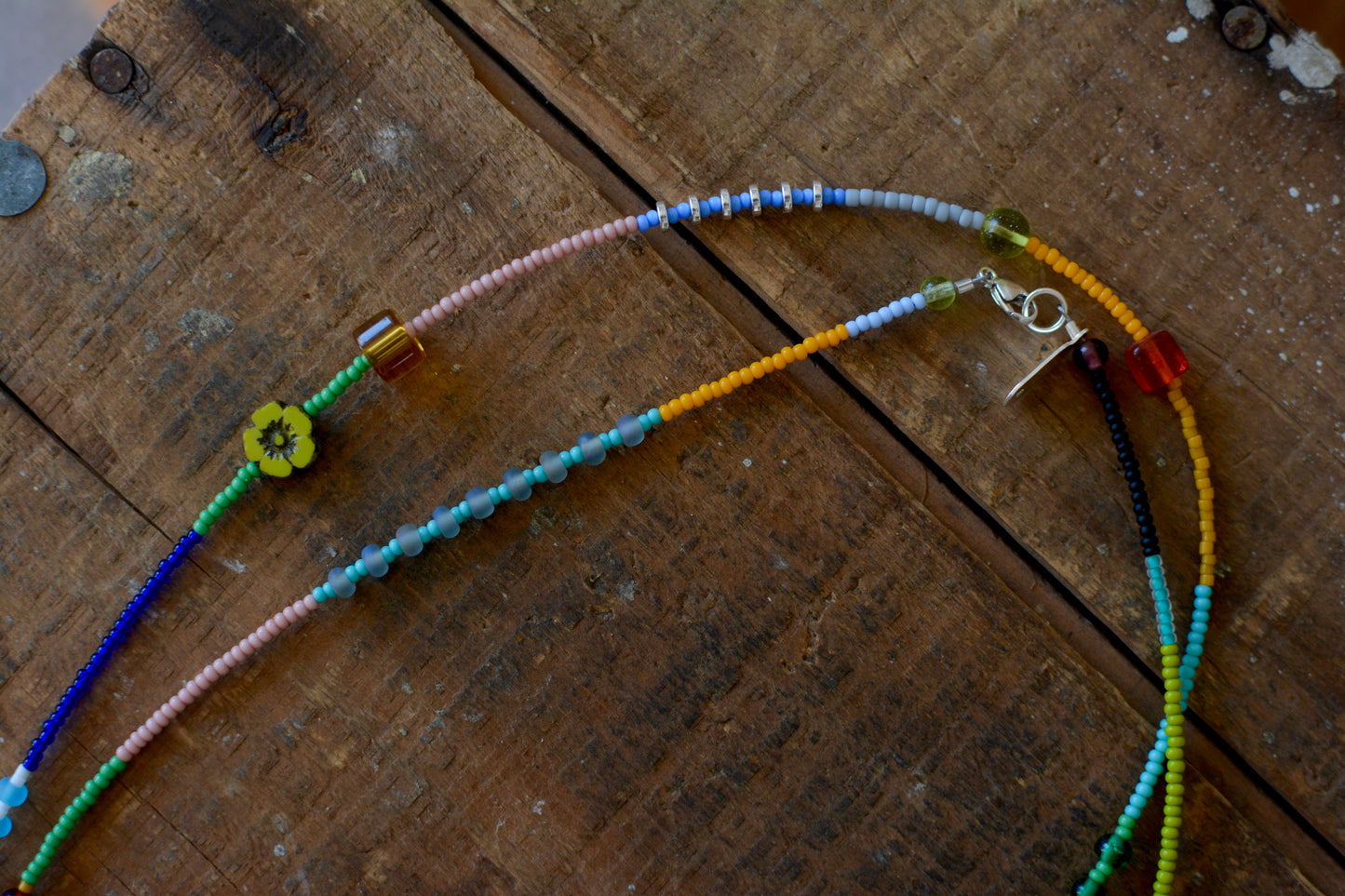 Color Block Wrap Beaded Necklace - No. 2