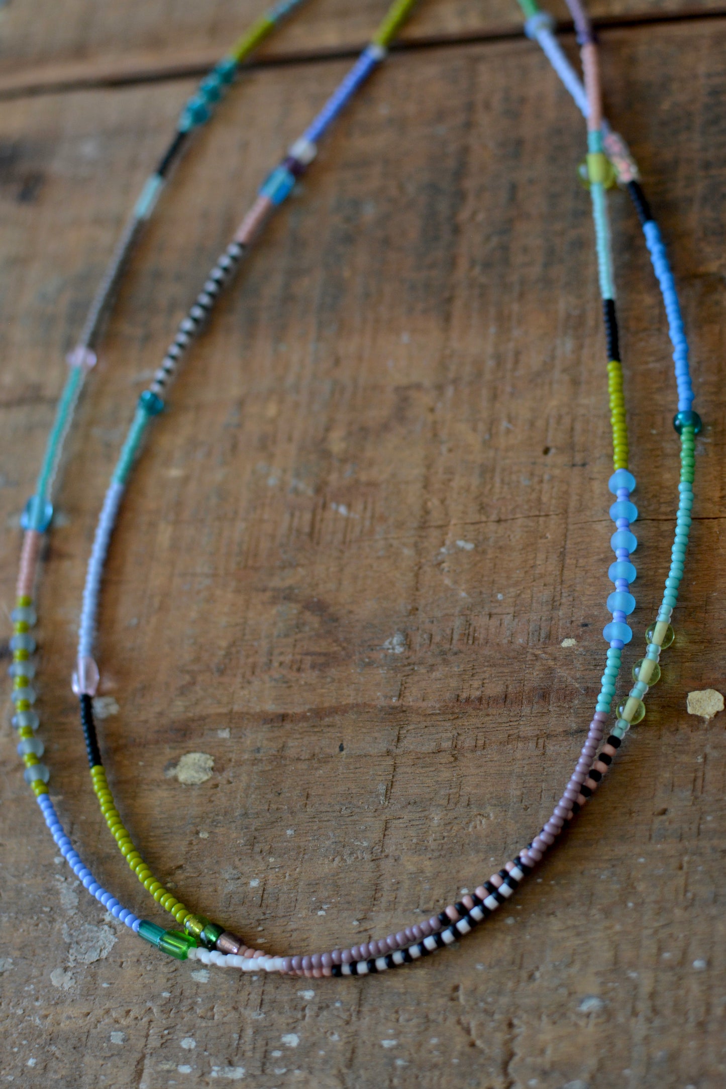 Color Block Wrap Beaded Necklace - No. 4