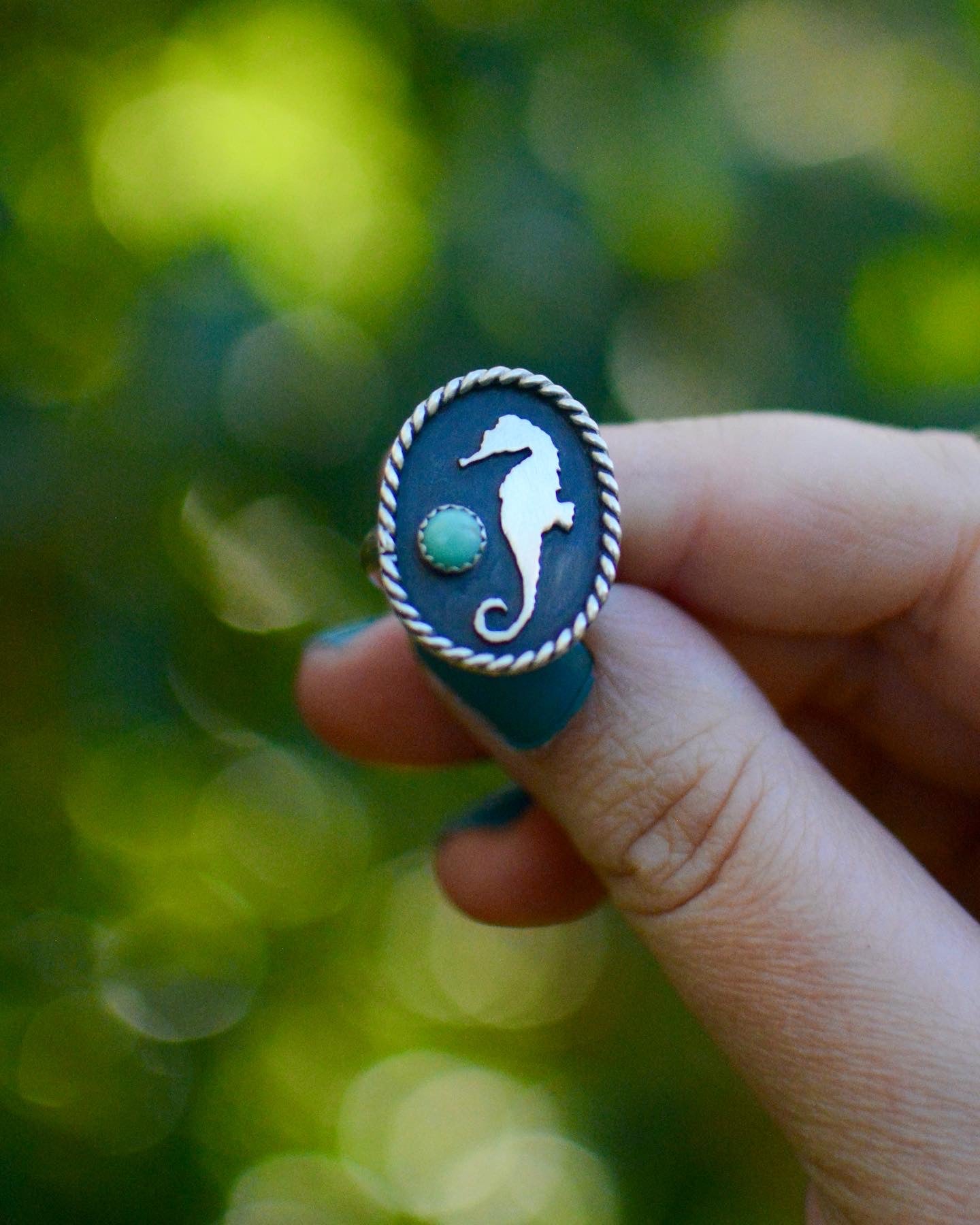 Seahorse + Turquoise Ring - Size 7