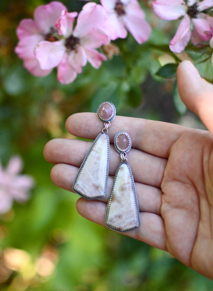 Ocean Jasper + Guava Quartz + Daisy Flowers Earrings