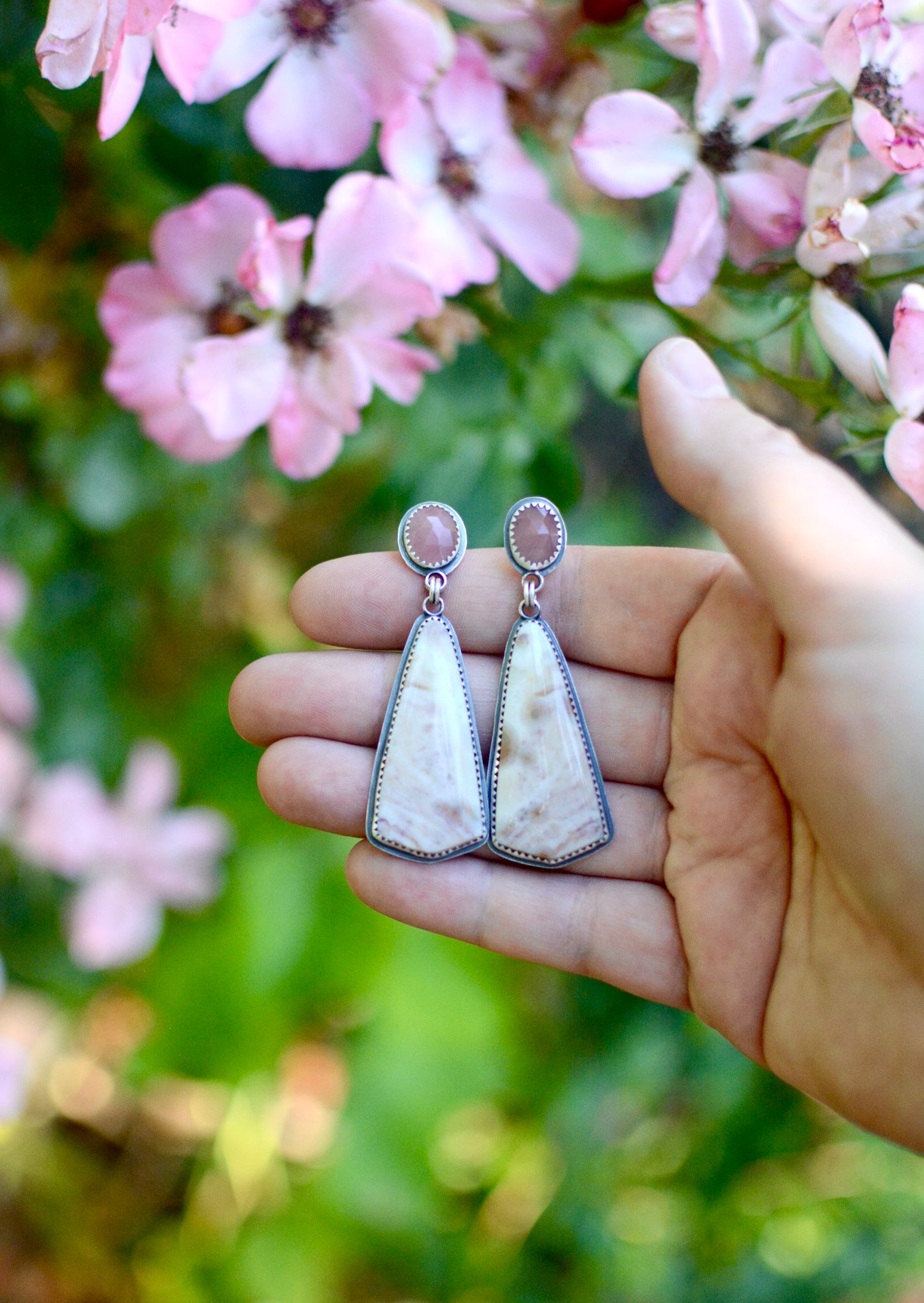 Ocean Jasper + Guava Quartz + Daisy Flowers Earrings