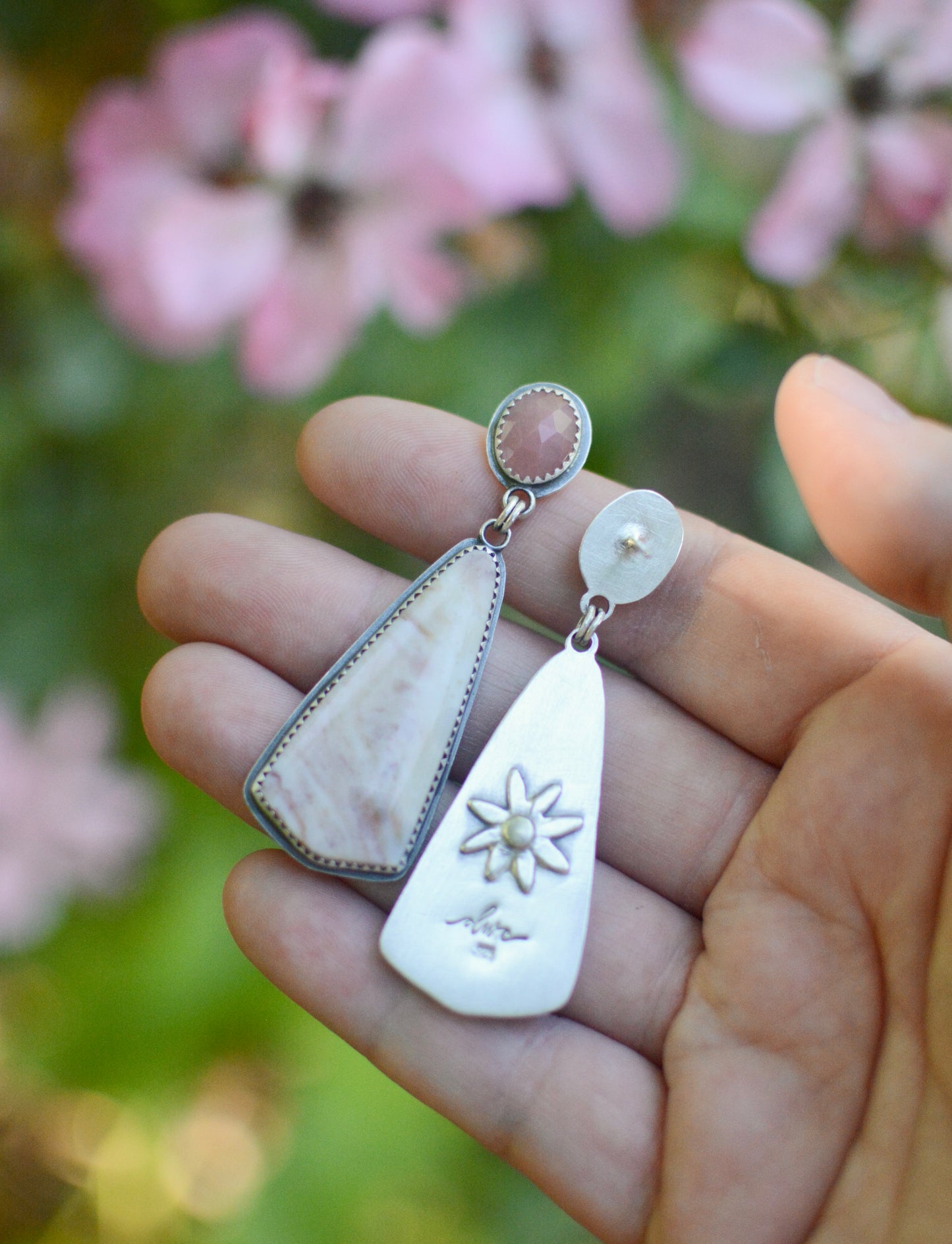 Ocean Jasper + Guava Quartz + Daisy Flowers Earrings